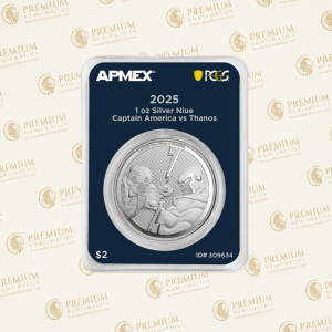 2025 1 oz Ag $2 Captain America vs Thanos (MD® Premier + PCGS FS)