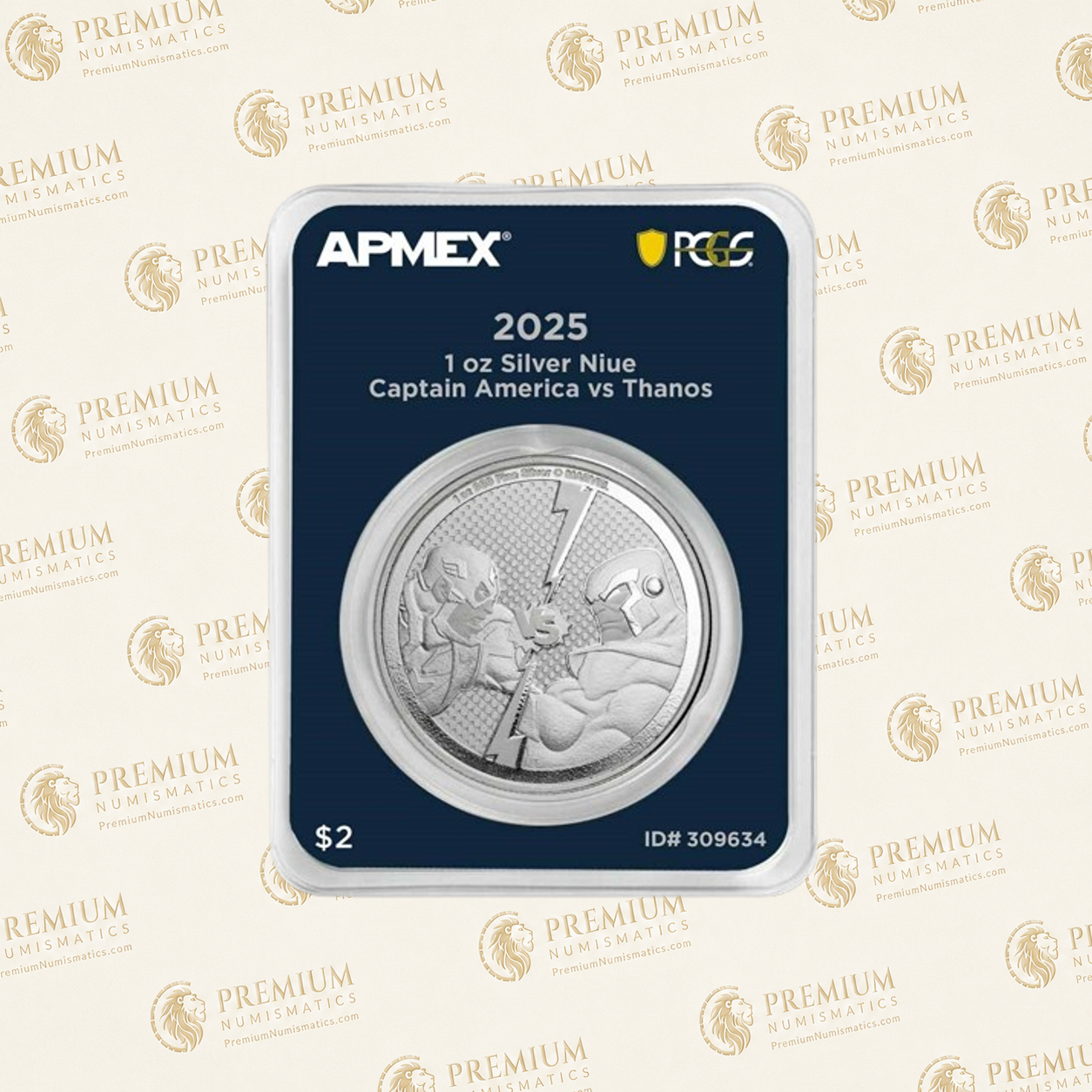 2025 1 oz Ag $2 Captain America vs Thanos (MD® Premier + PCGS FS)